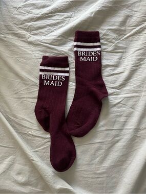 Bridesmaid Maroon Crew Socks with White Stripes
